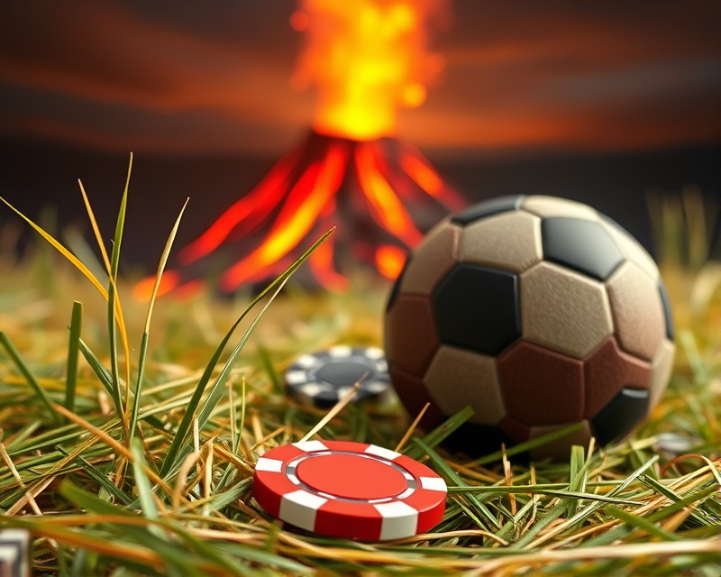 hay, football, poker chip, volcano